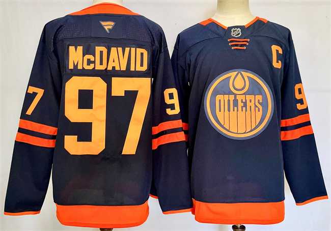 Men%27s Edmonton Oilers #97 Connor McDavid Navy 2024-25 C Patch Stitched Jersey